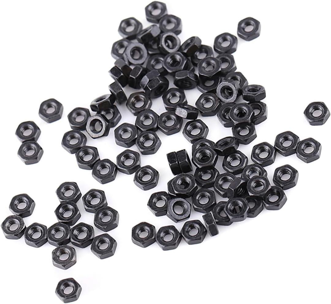 100 Pieces of Metric M2 Size Hex Lock Nuts with Insert Locknut Feature - Zinc Plated Carbon Steel Hexagon Nuts Fastener Hardware in Black Color Finish for Industrial Fastening