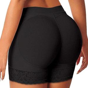 FLORATA Womens Butt Lifter Panties Seamless Padded Shapewear Hip Enhancer Body Shaper Lace Boyshorts (Large, Black Pads)