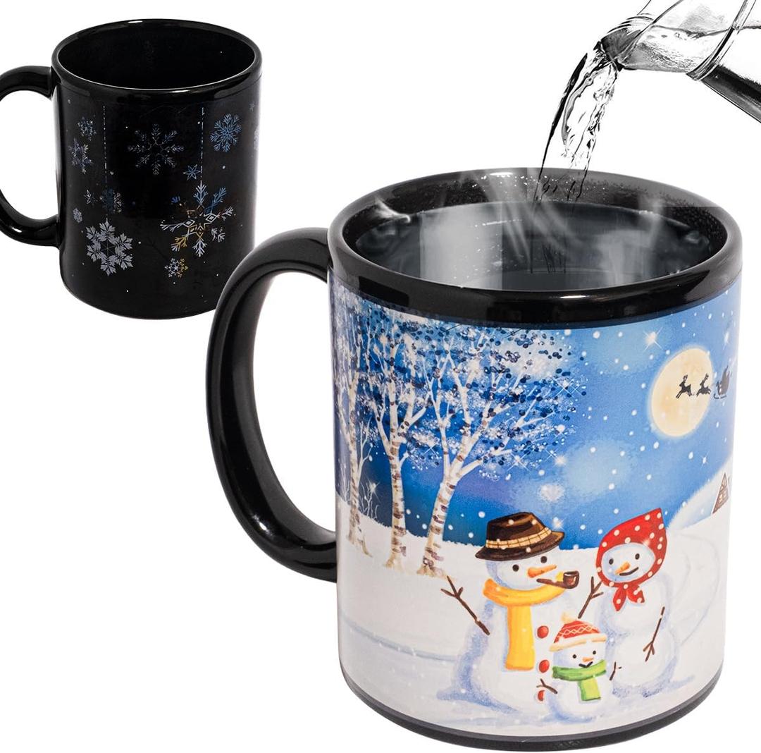 2 x Heat Changing Snowman Ceramic Mug Colour Changing Mugs Magical Coffee Mug Tea Cup 12 Ounce - Novelty for Xmas Funny Gifts, Blue/White/Red