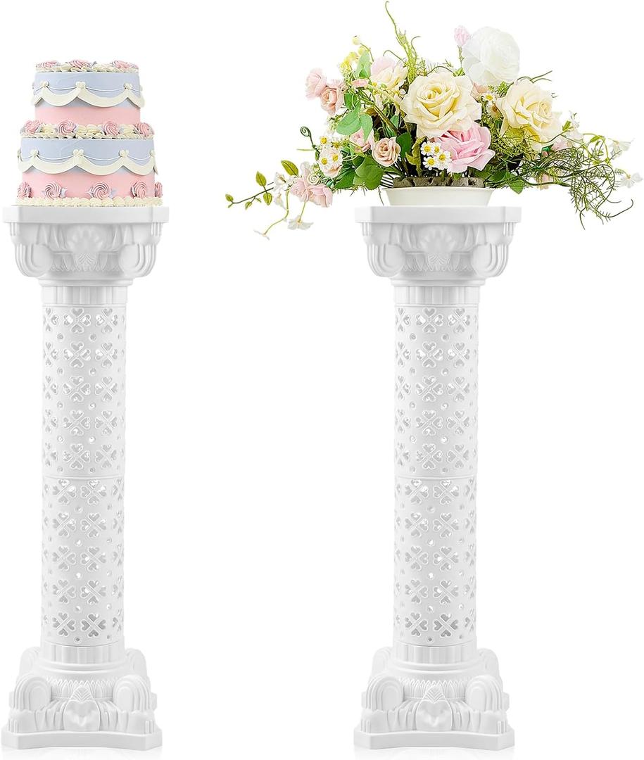 Colingmill 2 Pcs Wedding Roman Column Greek Pillars Stand Plastic Wedding Pillars Columns for Ceremony Flowers Plant Holder for Ceremony Event Party (Round Hollowed,38.58 x 10.63 Inches)