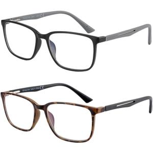 BLUEMOKY Blue Light Reading Glasses for Men 2 PACK, Readers for Men, Square Frame Computer Glasses,Anti Eyestrain(0.00)