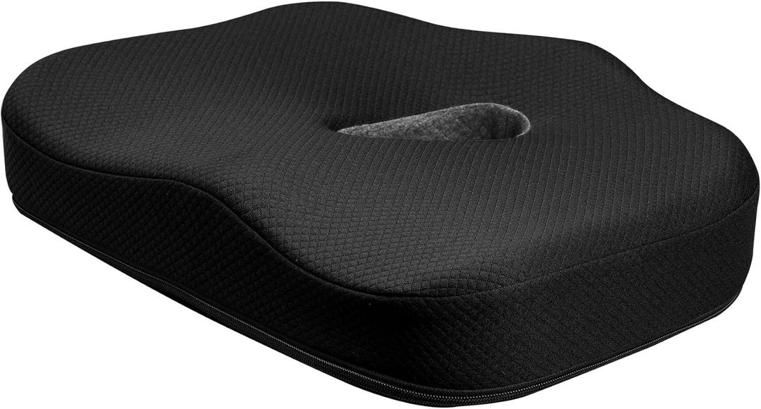 Type S Smoothing Premium Comfort Memory Foam Seat Cushion - Ergonomic Back Pain Relief for Coccyx Tailbone Sciatica Back Pain Relief for Office Chairs Gaming Chairs Car Seats Wheelchairs Chair Pad (Black)