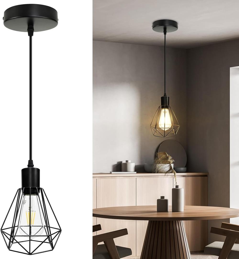 LTBLIGHT Black Pendant Light, Modern Single Pendant Light Fixture with 1.2m Cord, Metal Hanging Lights with E26 Socket for Kitchen Island Dining Room Entryway Hallway-1 Pack