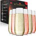 Vivocci Unbreakable Tritan Plastic Stemless Champagne Flutes 8.5 Oz - Reusable Glassware - Ideal for Mimosas, Cocktails & Sparkling Wine - Dishwasher-Safe - Wedding & Birthday Party Glasses - Set of 6