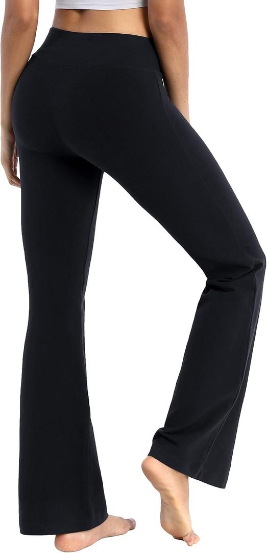 BUBBLELIME 37" 3 Styles Women's High Waist Bootcut Yoga Pants Basic/Side Pockets Tummy Control Workout Flared (Black, XXL)