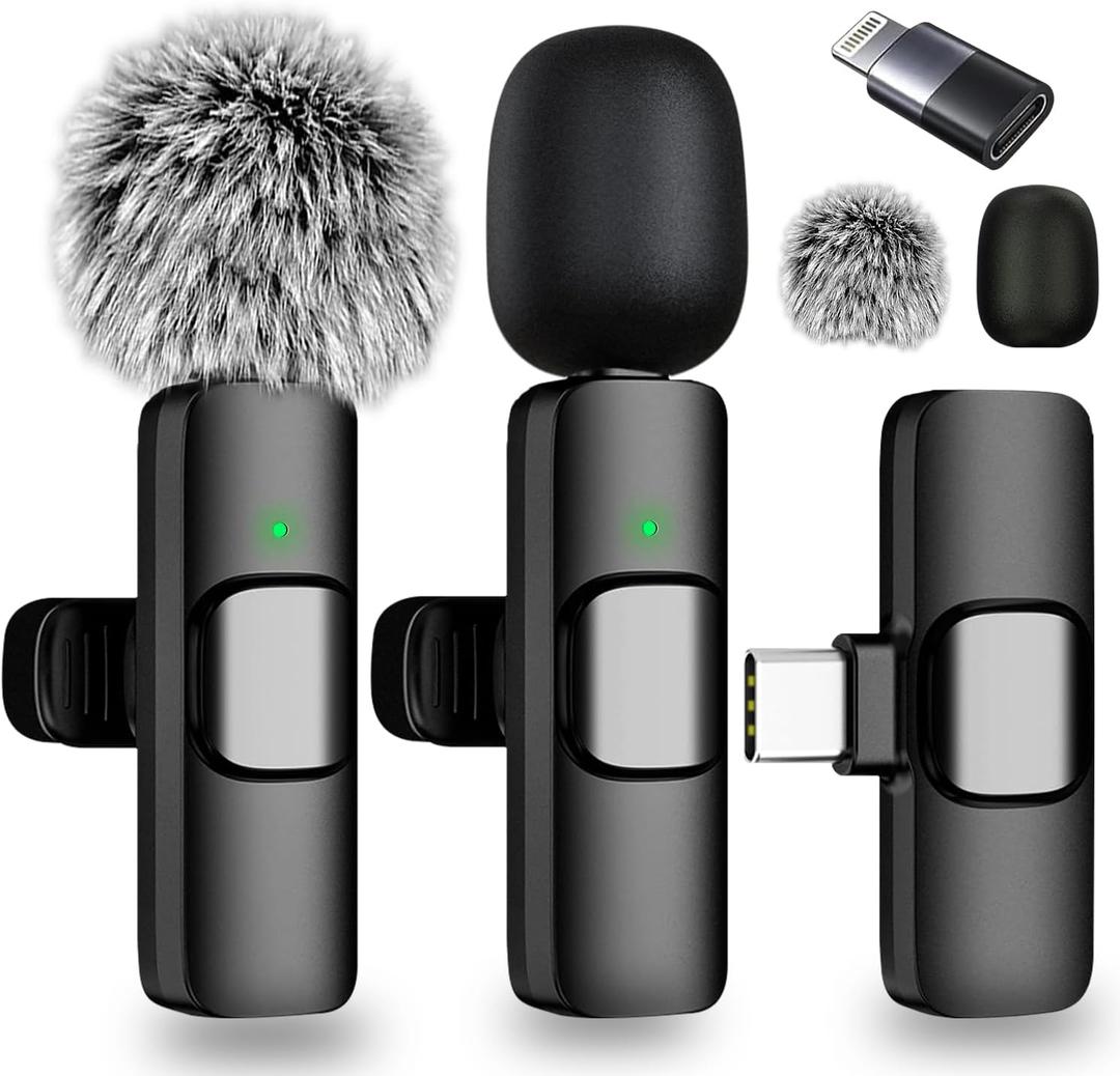 Wireless Lavalier Microphone for iPhone - Android, iPad, Tablets, Bluetooth Mini Microphone with Noise Canceling,65FT Transmission,6H Battery Life, Professional Lapel Mic for Video Recording