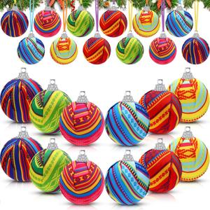 24 Pcs Mexican Ball Ornaments 1.97 Inch Mexican Ball Hanging Decorations Holiday Colorful Hanging Ornament for Xmas Party Supplies