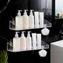 2Pack Acrylic Shower Shelves, Bathroom Tray with Hooks No Drilling Adhesive Wall Mount Shower Caddy Organizer Clear Floating Shower Shelves for Bathroom Kitchen Storage