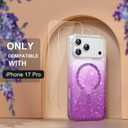 Choiche Magnetic for iPhone 17 Pro Case Women Phone Case, Compatible with Mag-Safe, Cute Bling Sparkly, Military Grade Protection, with Diamond Camera Lens Covers, 6.3-inch, Glitter Clear/Purple