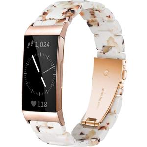 Resin Band Compatible with Fitbit Charge 4,Charge 3/3 SE,Women Men Resin Accessory Rose Gold Buckle Band Wristband Strap Blacelet (Nougat White)