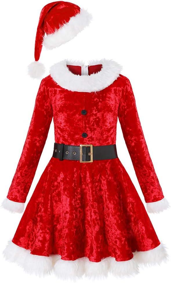 Koatobbor Girls Mrs. Santa Costume Red Dress Christmas Holiday Dress Up Outfits  9-10Years XL