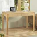 39.4'' Solid Wood Desk with 2 Drawers, Small Mid Century Modern Home Writing Office Wooden Desk , Vintage Computer Table with Storage for Living Room, Bedroom, Fluted Design (Natural, 39.4 Inch)