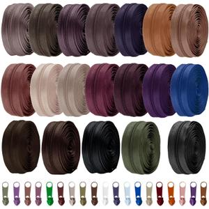 WILLBOND 100 Yards 20 Pcs Sewing Zippers Bulk #5 Nylon Coil Zippers 20 Color Assorted Zipper for Sewing with 200 Zipper Sliders for DIY Tailor Bags Purses Crafts Supplies(Retro Color)