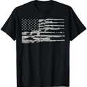 Big American Flag with Machine Guns T-Shirt 2A Flag Shirt T-Shirt L, Black