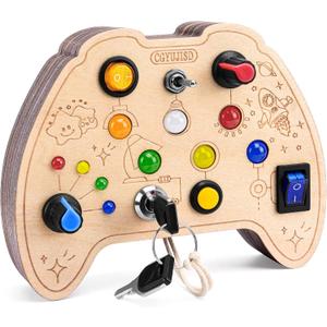 Busy Board with led Light,Switch Board,Montessori Toys for 1+ Years Old, Wooden Sensory Travel Toy for Toddlers 1-3.