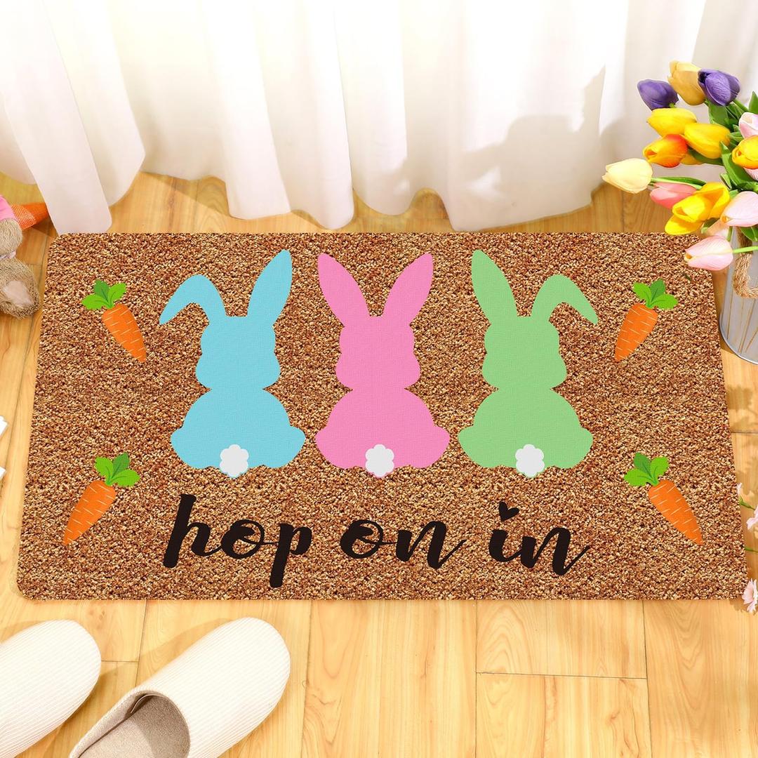 Ceenna Easter Bunny Doormat Coir Welcome Door Mat Easter Indoor Outdoor Decor Bunny Entrance Decoration Spring Colorful Non Slip Door Rugs for Front Easy Clean Entryway 29.5 x 17.7 Inch