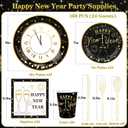 168pcs Happy New Year Party Supplies, Black and White Paper Plates Napkins Cups and Transparent Gold Cutlery for 24 Guests, 2026 New Year Disposable Tableware Supplies for Party Decorations