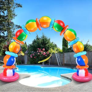 Lunmon Summer Pool Beach Party Decorations Kit Beach Ball Party Arch Kit 11 Pcs Inflatable Beach Balls Bulk Inflatable Pool Party Favors 12 Pool Floats Swimming Ring Inflatable Pool Floats Birthday