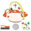 Upgrade Thickened Baby Play Gym, Extra Large Activity Mat, Machine Washable Playmat, Tummy Time Mat with Detachable Toys for Motor Skills, Non-Slip Bottom, Mushroom