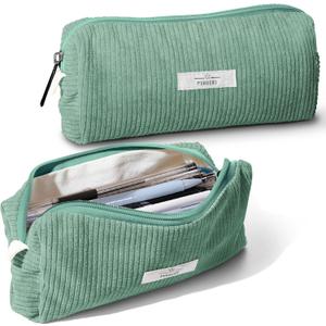 Pencil Bag Pen Case, Soft Corduroy Small Pencil Pouch Organizer with Zipper, Cute Pencil Case Pouch Stationery for Girls and Boys  Green