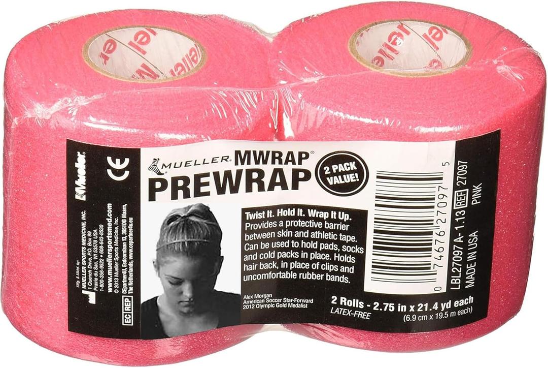 Mueller Sports Medicine MWrap, Pre Wrap, Athletic Tape Underwrap for Sports, Hair, Ankles, Wrist, Hands and Knees, Water-Resistant, Latex Free, 2.75" x 21.4 Yards Per Roll, 2 Rolls (Pink)