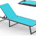 Aluminum Chaise Lounge Chair Outdoor, Foldable& No Assembly Patio Pool Lounge Chairs 5-Position Recliner for Outside, Fully Grounded Legs Sun Lounger for Poolside, Lake Blue