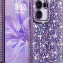 FABSPARK Case for Samsung Galaxy S22,Glitter Crystal Diamond Rhinestone Sequin Shiny Bling Sparkly Glossy Luxury Electroplated, Aesthetic Cute Full Protection for Samsung Galaxy S22,Purple