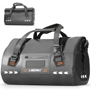 LIBZAKI Large Waterproof Rolltop Duffel Bag-Heavy Duty Motorcycle Dry Bag for Traveling, Camping, Gym,Beach,Kayaking,Quick Release Buckles 70L (Black)