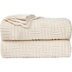 uxcell 100% Cotton Cable Knit Throw Blanket,Soft Lightweight Lap Blanket,Textured Solid Sofa Throw Couch Cover Decors Knitted Blankets, Beige 47"x 70"