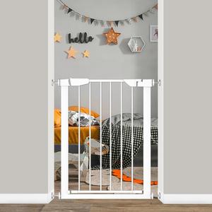 Fairy Baby 22.8"-25.5" Narrow Baby Gate for Stair, Pressure Mounted Small Pet Dog Gate for Doorway, Easy Walk Thru Child Safety Gate, Adjustable No Drill Metal Gate No Extensions, White