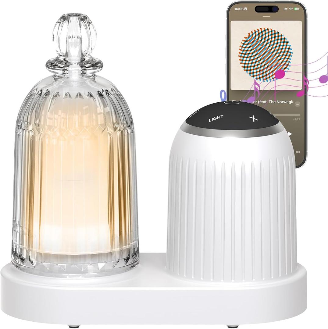 Essential Oil Diffuser with Bluetooth Speaker & Glass Essential Oil Diffuser with 7 Colors Lights Changing, Auto-Off Feature for Large Room Home Office 300ml