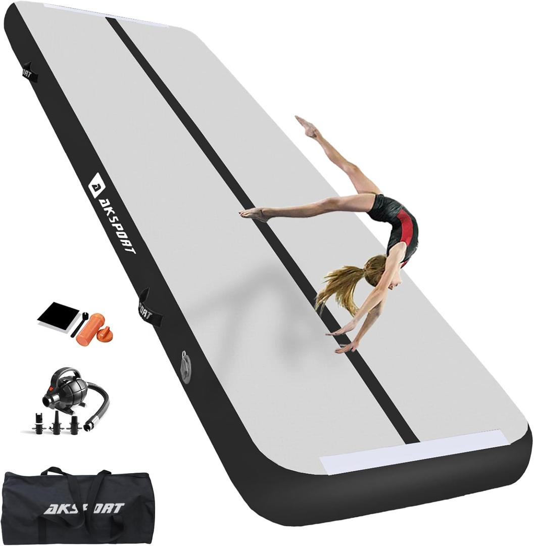 AKSPORT Gymnastics Air Mat Tumble Track Tumbling Mat Inflatable Floor Mats with Air Pump for Home Use/Tumble/Gym/Training/Cheerleading/Parkour/Beach/Park/Water (13ftx3.3ftx8inch, Black)