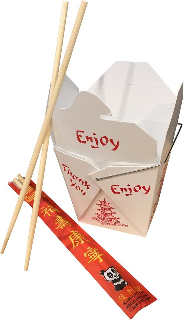Combo - Pack of 25 Chinese Take Out Boxes Pagoda 16 oz/Pint Size Party Favor and Food Pail with 25 Chopsticks in DHI Packaging Combo - Pack of 25 Chinese Take Out Boxes Pagoda 16 oz/Pint Size Party Favor and Food Pail with 25 Chopsticks in DHI Packaging