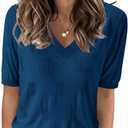 Arach&Cloz Women's Lightweight Fall Sweater Tops Casual Short Sleeve Blouses Shirts (Large, Az-dark Blue)