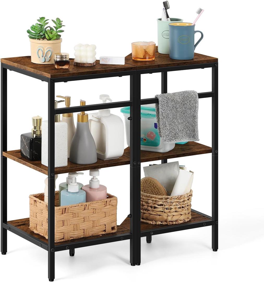 Pedestal Sink Storage, 2 Pack Under Sink Organizer Shelf for Bathroom 3 Tier Wooden Corner Shelves Standing Under Vanity Storage Shelf for Small Space, Bathroom Organizers and Storage Rack, Brown