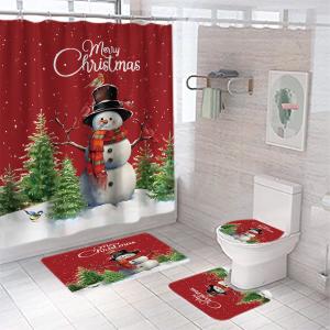 DDS-DUDES Christmas Shower Curtain for Bathroom Xmas Snowman Xmas Tree Shower Curtains with 12 Hooks, Christmas Balls Shower Curtain for Bathroom 71x71inches