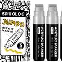 SRUOLOC 3 Jumbo Permanent Markers Silver, 15mm Thick Wide Tip, Large Acrylic Paint Markers for Rock Painting, Poster, Stone, Ceramic, Glass, Wood, Canvas