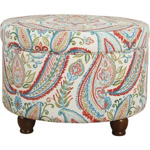 Homepop Home Decor | Upholstered Round Storage Ottoman | Ottoman with Storage for Living Room & Bedroom, Bold Paisley