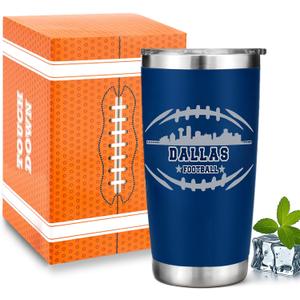 Football Fan 20 Oz Insulated Travel Coffee Cup Mug Tumbler with Lid Dallas Themed Merch Shop Men Women Sport Stuff Gear Apparel Cowboys Team Decor Accessories Husband Boyfriend Dad Cool Birthday Gifts