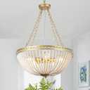 Boho Wood Beaded Chandelier, 5-Light, Pendant Hanging Light Fixture, Farmhouse Rustic Brass Color Chandeliers for Bedroom Living Room Dining Room Nursery(5-Light)