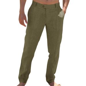 Runcati Mens Casual Pants Elastic Waist Cotton Linen Pants Pleated Loose Fit Lightweight Beach Yoga Trousers, L