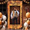 Large Cowboy Party Decoration Western Wanted Photo Banner Fun Frame Banner West Wanted Photo Booth Prop Wild Western Selfie Banner for Wild West Birthday Games Party Retro Rustic Decoration Supplies