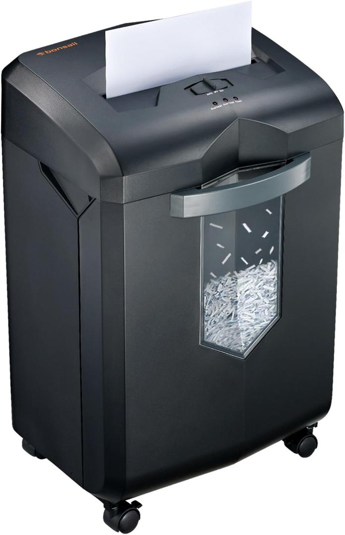 Bonsaii Paper Shredder, 18-Sheet 60-Minutes Shredder for Office Heavy Duty Cross-Cut Shredder with 6 Gallon Pullout Basket 4 Casters(C149-C) (1 8 Sheet Cross Cut)