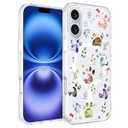Ftonglogy for iPhone 16 Case: Compatible with MagSafe Clear Cute Flowers Floral Design for Girls Women Slim Soft TPU Bumper Shockproof Silicone Magnetic Cell Phone Cover (Dog Paw/ Garden)