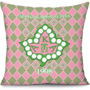 Sorority Gifts Throw Pillow Covers 18x18 Inch Pink Green Plaid Leaves Decorative Pillow Cases for Women Girls Couch Bed Office Bedroom Decor Square Velvet Throw Pillow Cover (1908)