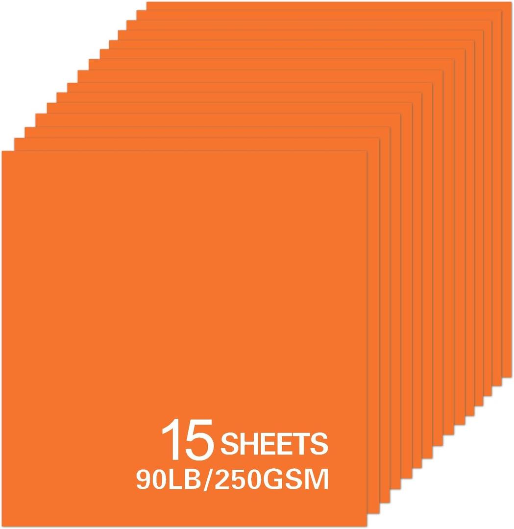 15Sheets Orange Cardstock Paper, 12x12 Card stock for Cricut, Thick Construction Paper for Card Making, Scrapbooking, Craft 90 lb / 250 gsm (Orange)