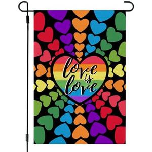 Pack of 2, CROWNED BEAUTY Pride LGBTQ+ Garden Flag Love Is Love Rainbow Hearts 12X18 Inch Double Sided for Outside Small Burlap Burlap Flag Yard Decoration CF1765-12