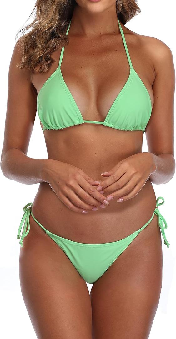 SHERRYLO Thong Bikini Swimsuit for Women Black Brazilian String Bikinis Bathing Suit Triangle Top Bathing Suits Swimsuits (Medium, Green)