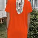 Poetsky Summer Womens Tunic Tops for Leggings with Pockets Vneck Short Sleeve Casual Long T Shirts S-3XL (Orange, L)