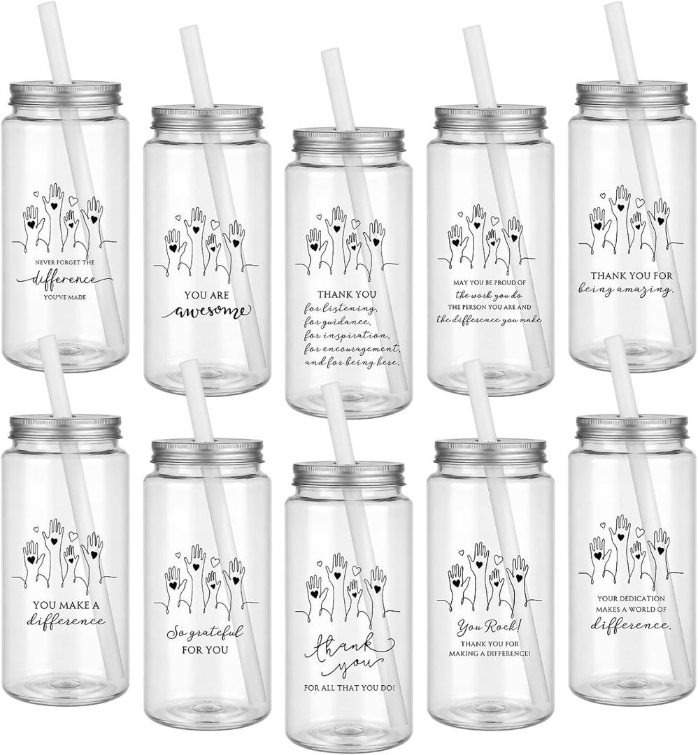 Skylety 20 Sets Volunteer Appreciation Gifts Bulk Thank You Reusable Cups 14 oz Cup with Lid Inspirational Staff Appreciation Gifts for Volunteer Social Workers Employee Coworkers